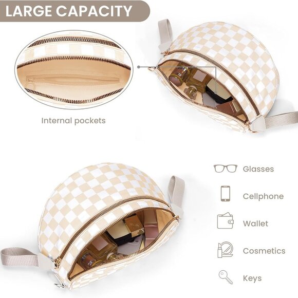 Checkered Nylon Crossbody Bag Women Spacious Fanny Pack Travel Casual - Picture 5 of 8